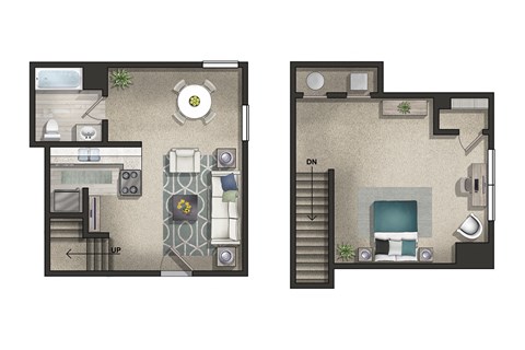 Floor plan for 1 bed, 1 bath, 750 sqft